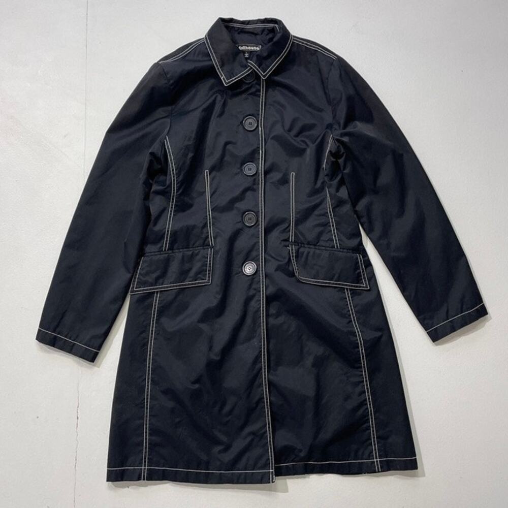 Vintage Y2K Black DOLLHOUSE Trenchcoat / Sz L / Raincoat Jacket Mod Retro